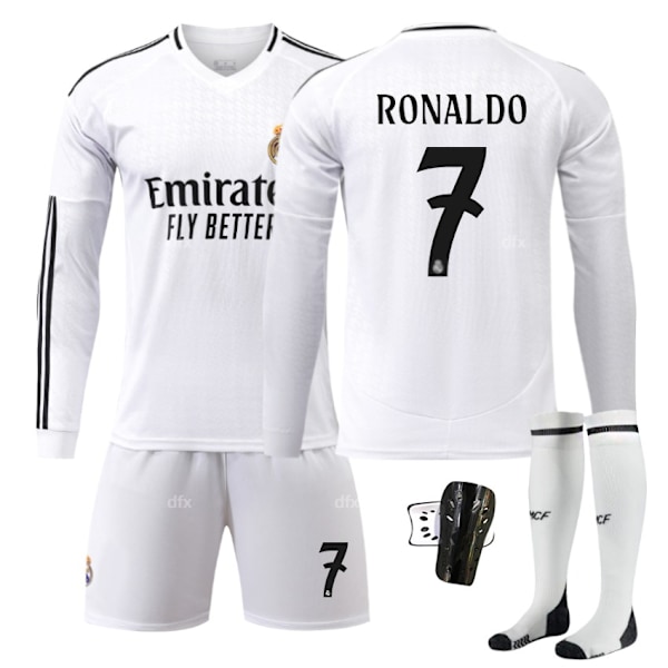 Real Madrid Barn Hemmaställ 2024-2025 Höst & Vinter Nr 7 Strumpor + Skydd L RONALDO No 7 strumpor + skydd No 7 socks + Guard No 7 socks + Guard L