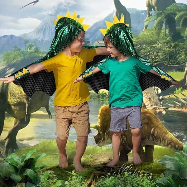Dinosaurkappe, dinosaur-karnevalskappe, karnevalskostyme for barn med maske, dinosaurkappe