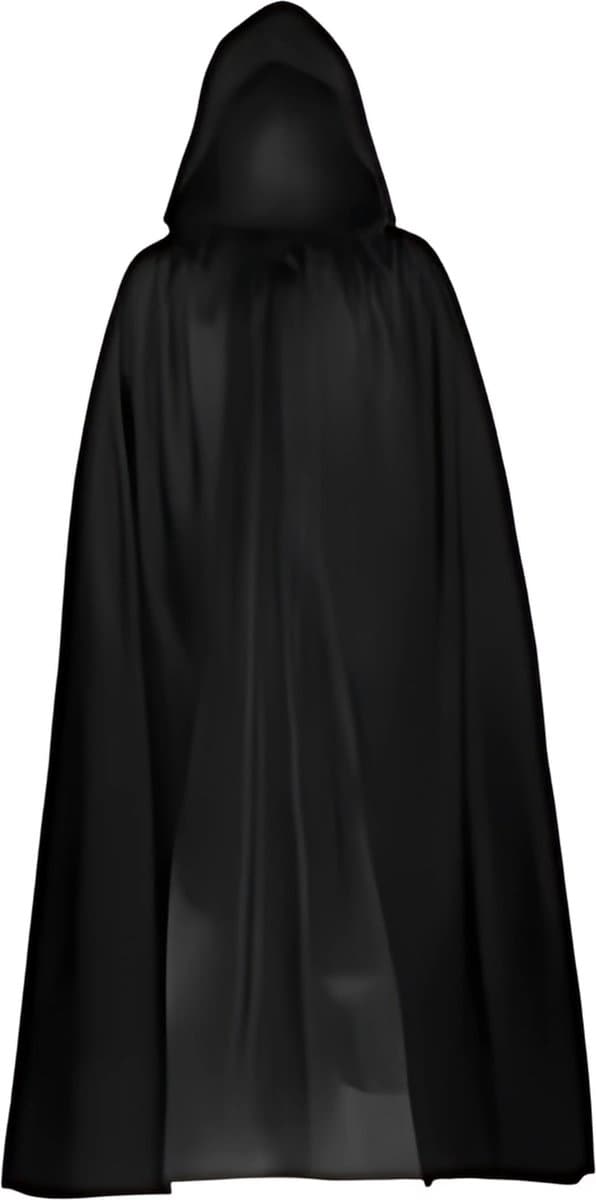 Musta viitta hupulla - 120cm karnevaaliasu aikuisille ja lapsille Zwart S