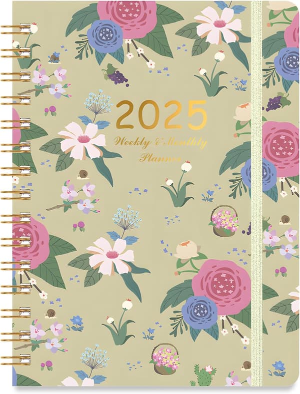 2025 Ugentlig og Månedlig Planlægger A5 Størrelse Blomsterdesign Med Kalender og Organizer