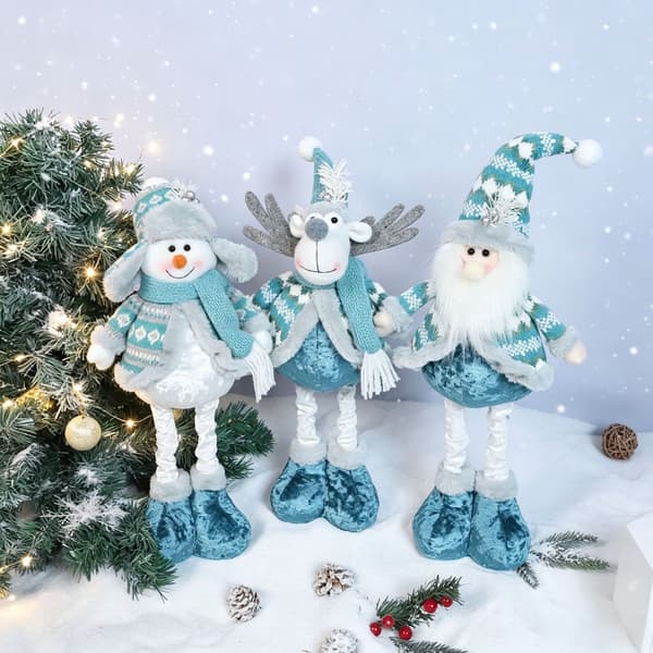 Julepynt Udtrækkelig Julemand Snemand Rensdyr Blå Plyslegetøj Vinduespynt Blue Retractable Snowman