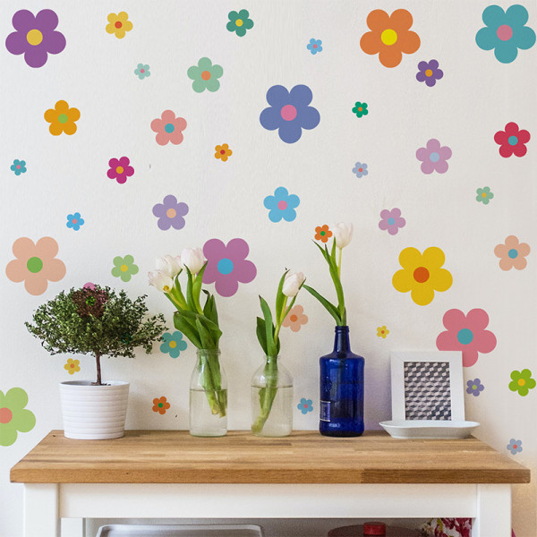 Fargerike veggklistremerker med små blomster for barnerom, nattbordlayout, garderobe, barnehagelassromlayout klistremerker