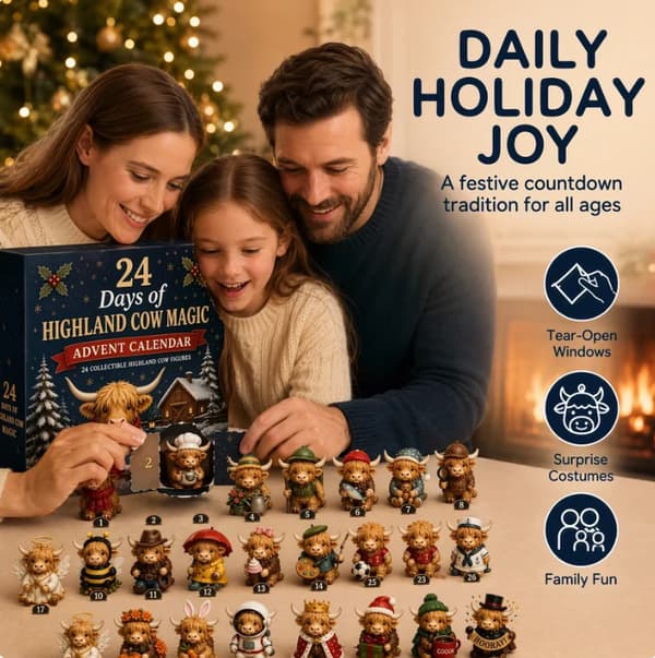 2026 Highland Tyr Julekalender Blind Box - 24 Dages Nedtælling til Julegaver 3D high and low cow