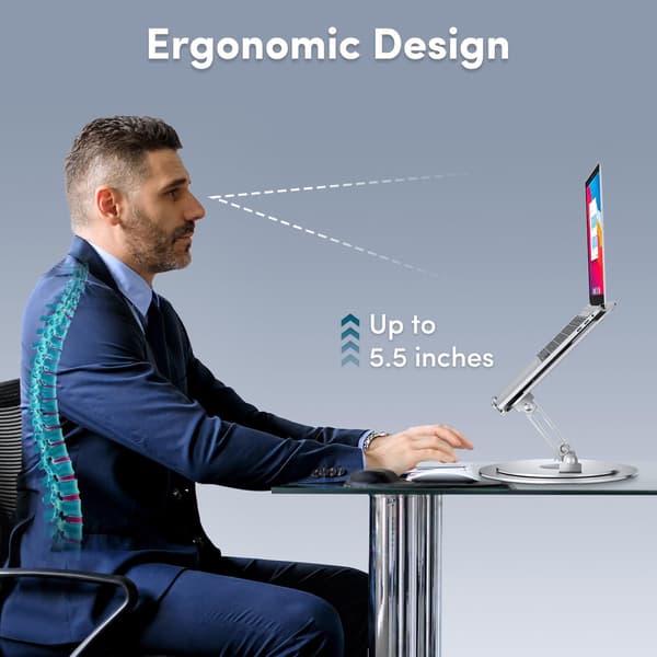Kompatibel med justerbart laptopstativ med 360° roterende base, ergonomisk datastativ for skrivebord, sammenleggbart og bærbart laptopstativ