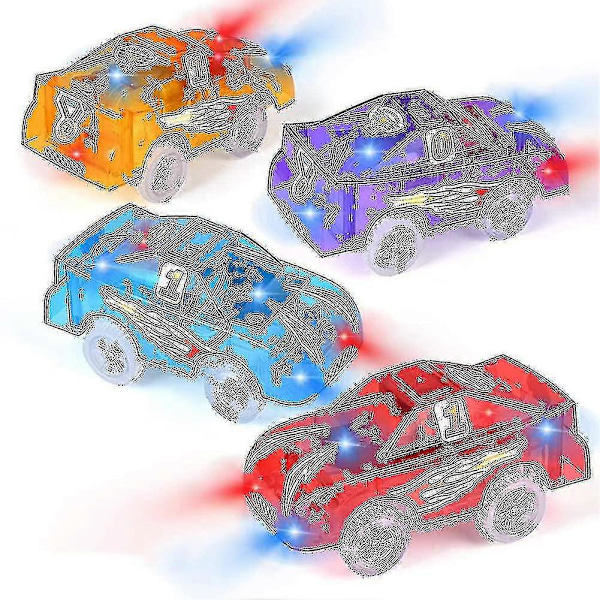 4 kpl korvaavia valaistuja leluautojen ratoja, joissa 5 LED-vilkkua, Ruikalucky