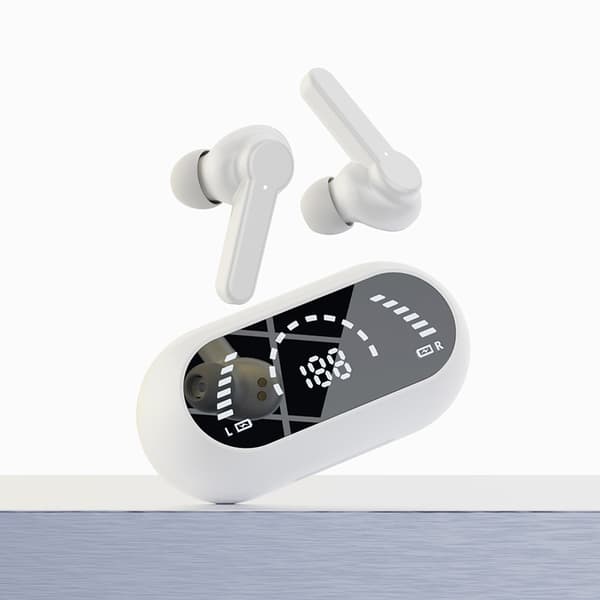 Trådløse ørepropper Bluetooth 5.3 med LED-strømdisplay Universal passform Hvit støyreduserende øretelefoner for sport, treningsstudio og løping
