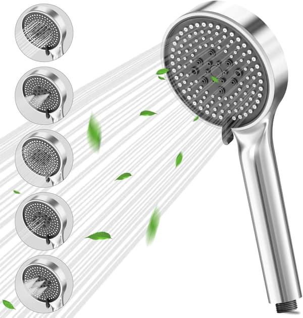 Høytrykks dusjhode med 5 spraymoduser Universelt rundt filter Anti-tett regndusjhode