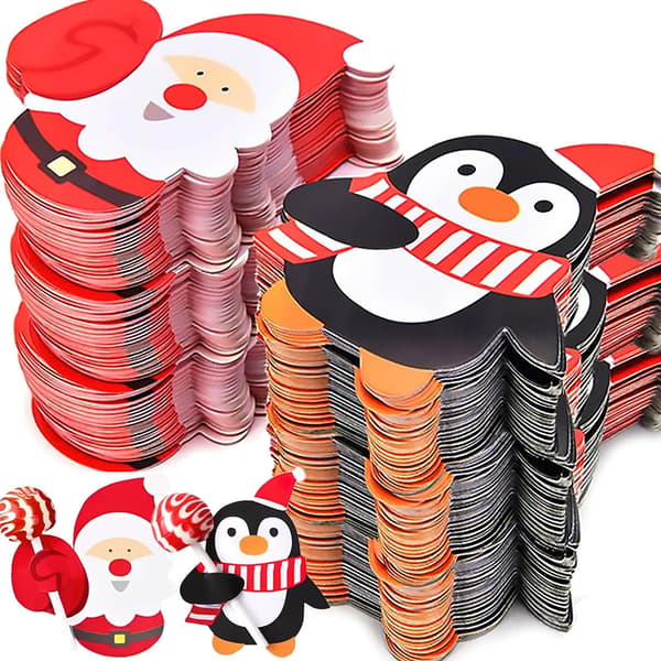 Jule DIY Slik Dekoration Kort 50 stk, Pingvin Snemand Slikkepind Gavemærker Penguin 50pcs