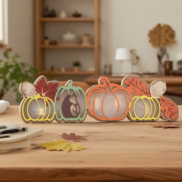 LED Høstpynt i Tre, Thanksgiving Fugleskremsel Kalkun Gresskar Bordpynt FS-24078