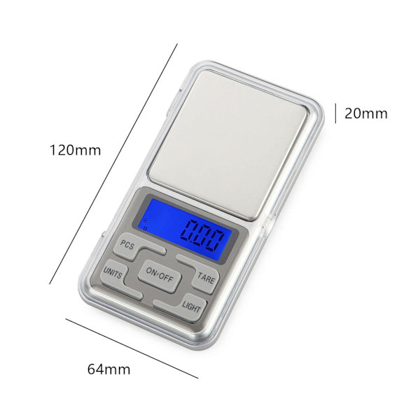 Kjøkkenvekt, husholdningsvekt, 200 x 0,01 g, mikrogramvekt, digitalvekt, gullvekt, for medisin, te, gjær, gull, kaffe