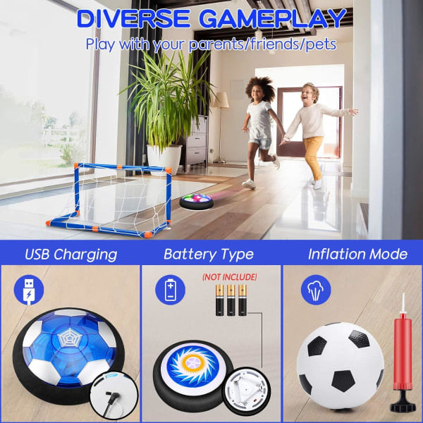 Barnleksaker Hover Hockey Fotboll Set med 3 mål, Uppladdningsbar Flytande Air Soccer Ball med LED-ljus och skum stötfångare