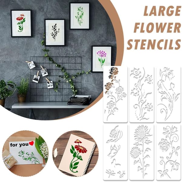 Large Floral Pattern Stencils for Garden Fence, Reusable Painting Stencils, 8 Pcs pcs C- 15 cm x 7.5 cm