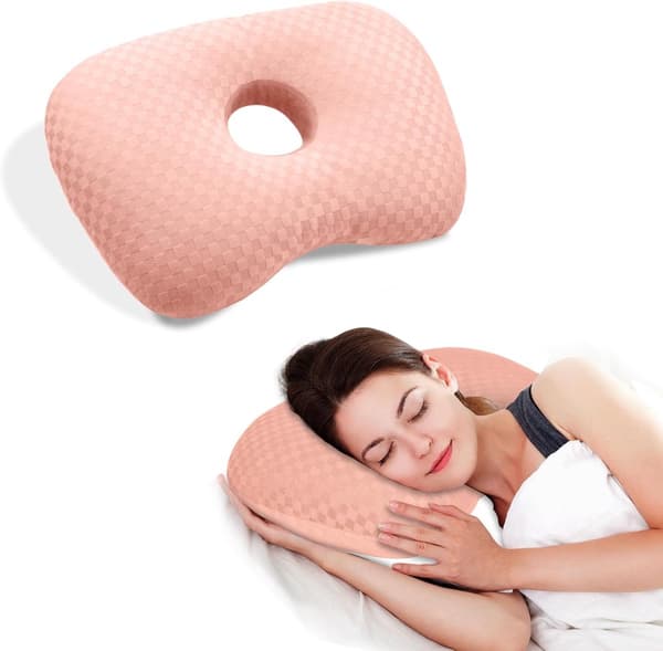 Piercing Öronkudde med Hål - Donut Sidsovare Kudde - Öronvärkslindrande Kudde för CNH Piercings Sidsovande - Svart roze 32 cm x 44 cm