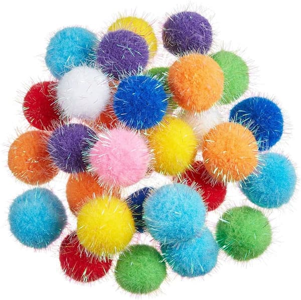 3 cm Fuzzy Glitter Pompom Bolde til Indendørs Katte - Glitrende Legebolde med Lametta til Killinger, Ikke-Giftige Katte Jagtlegetøj, 60-Pak