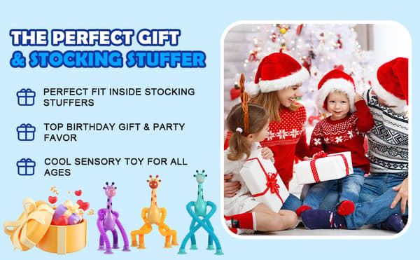 4 st Teleskopisk Sugpropp Giraff Leksak – Koppla & Poppa Fidget för Barn