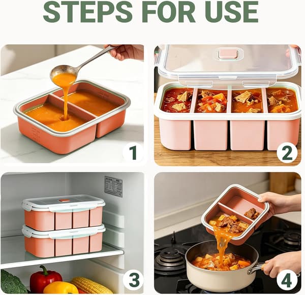 Souper Cubes Sæt med 3 Silikone Fryseforme med Låg, 2/4/6 Huller til Suppe, Bouillon, Sauce, Isklumper pink