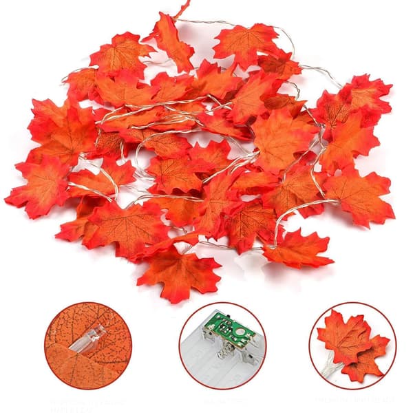Lønneblad Gresskar LED Lyslenke, Batteridrevet Halloween Thanksgiving Dekor Double Maple Leaf 3m 20 lights + flash