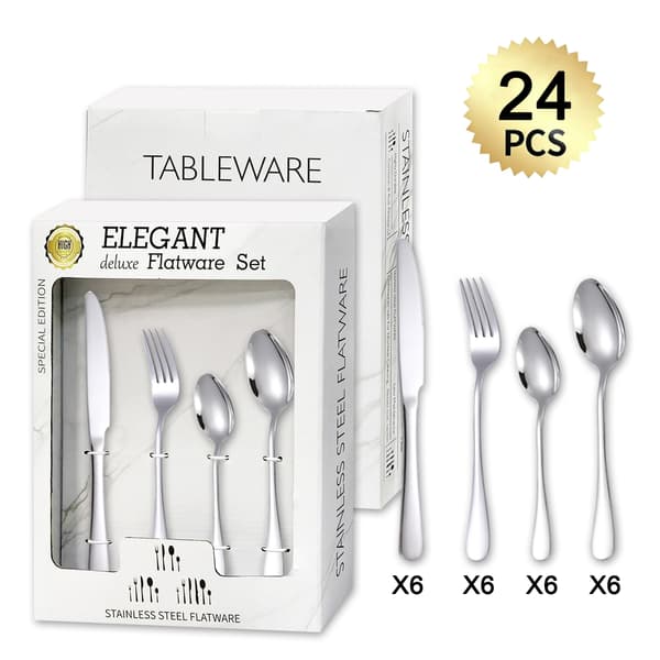 24-dele kniv-, gaffel- og skesæt i rustfrit stål med steakknive - gaveæske med vindue [16pcs] Silver