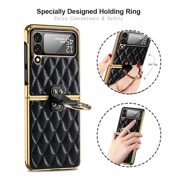 Läderfodral med Ringhållare Kameraskydd för Samsung Galaxy Z Flip 3 5G med Fingerring Stötsäkert Linsskydd