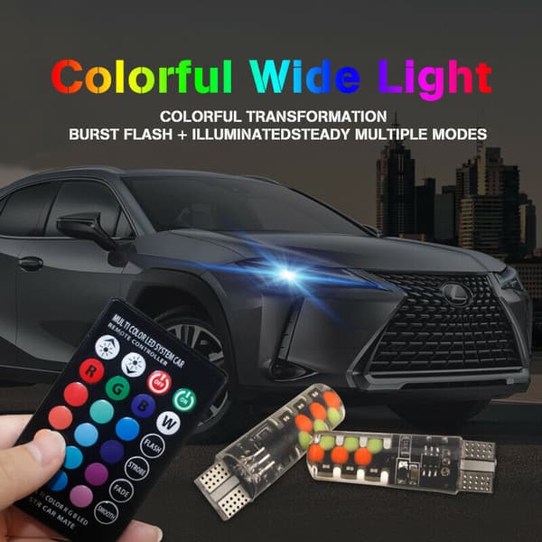 2 stk T10 COB RGB LED 6SMD Bilkilelys Side Multifargede Lyspærer
