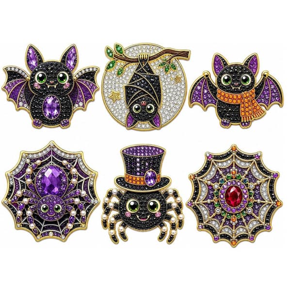 Kjøleskapsmagnetsett til Halloween med perlediamantfinish - Gresskar, katt og spøkelsesdekor Cute Ghost 6-Piece Set