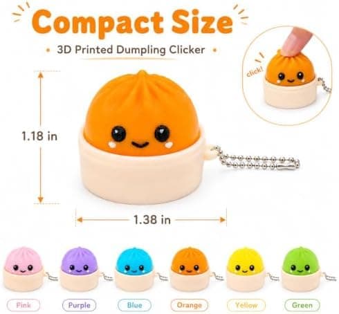 Dumpling Clicker Fidget Toy 6PCS Sæt, Søde 3D-printede trykbare klikkere med taktil feedback, Farverigt stresslindrende skrivebordslegetøj til voksne