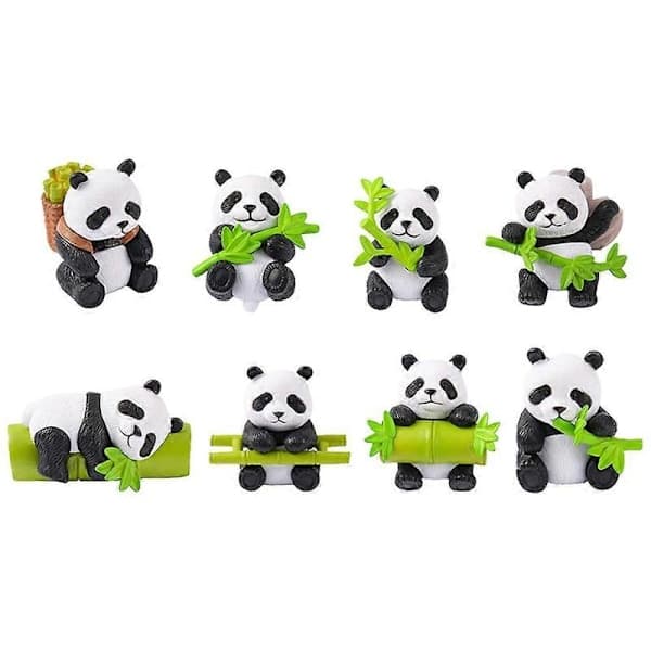 Lille Panda Figur Dekorative Harpiks Panda Figurer til DIY Håndværk 8 stk - Perfekt