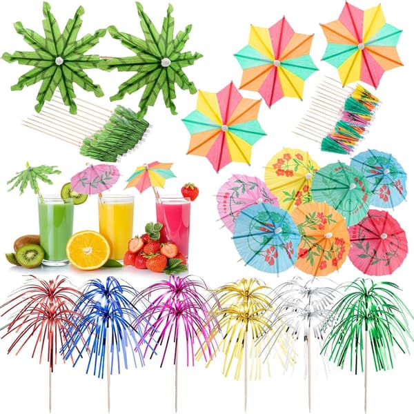Fargerike cocktailparaplyer 40-pakning, tropiske drinkdekorasjoner for fest og buffet