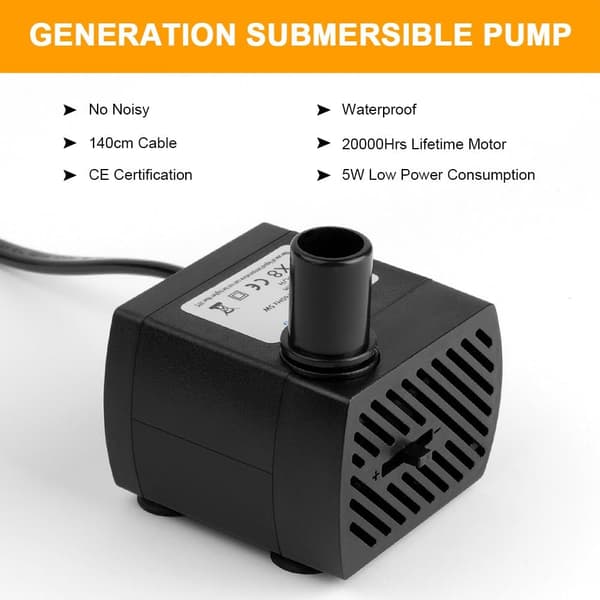 Submersible pump, ultra-quiet water pump with fountain pump 5w
