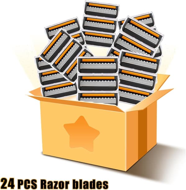 Kompatible 24 barberblade til Gillette Fusion 5 5-blad udskiftningspatroner med Lubrastrip til mænd