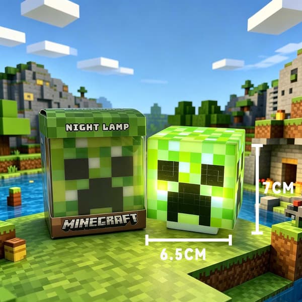 Minecraft Gresskar Nattlampe – 7 cm LED Kubelys, Spill Merchandise Skrivebordsdekor og Gave til Barn og Spillere D