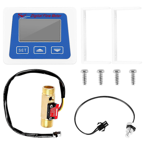 Digital LCD Display Vannmengdesensor Måler Flowmåler Rotameter Temperatur Tidsregister Med G1/2 F