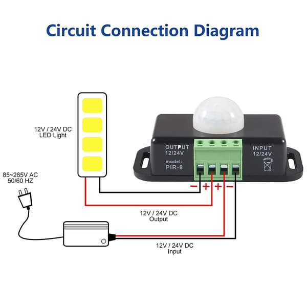 Infrarød bevægelsesdetektor 12V 24V PIR-controller PIR-sensor til LED-strips 2 stk
