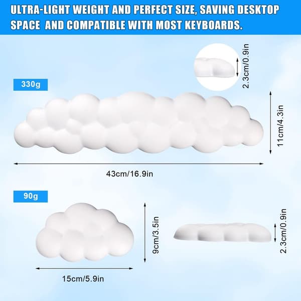 Moln handledsstöd för tangentbord – ergonomiskt handstöd i minnesskum för PC, spel, laptop och kontorsbruk, vit
