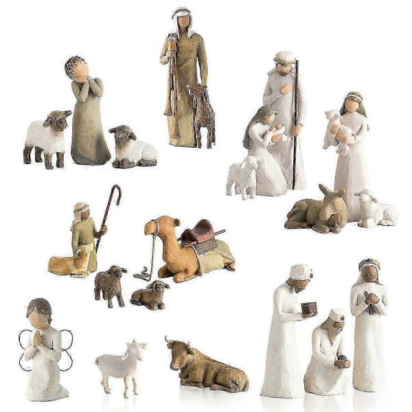 Håndlagde Willow Resin Julekrybbefigurer Sett med 6 for dekorasjonsformål