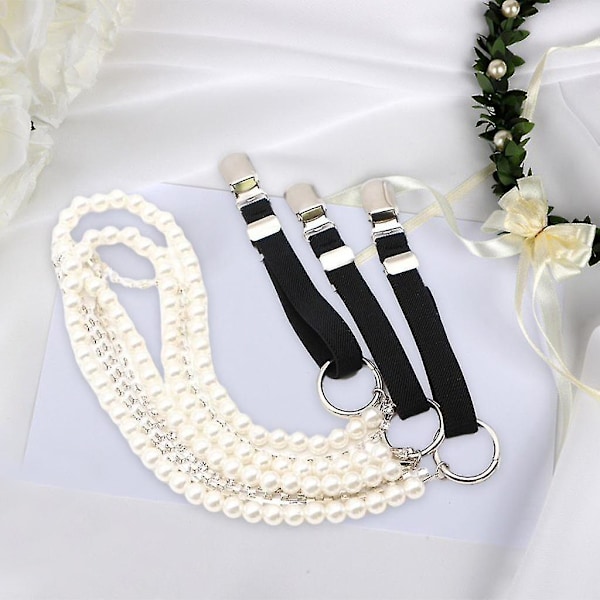 Punk Style Hængsler Dame Y-form Metal Clips Justerbar Pearl Strap-yu