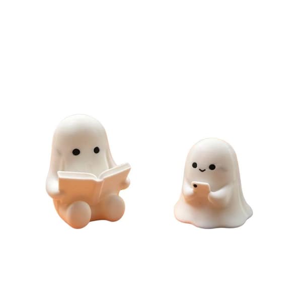 Halloween Ghost Figurine Set with Reading Ghost/Phone Ghost Sculpture A2