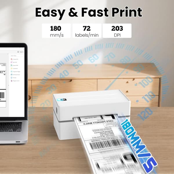 Bluetooth termisk etiketprinter, trådløs 4x6 forsendelsesetiketprinter til små virksomheder, kompatibel med Android iOS og Windows