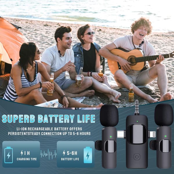 Trådløs mikrofon til iPhone Android Kamera iPad, 3-i-1 Dobbelt Professionel Lavalier Mini Mikrofon med USB-C Plug Play til Video YouTube TikTok