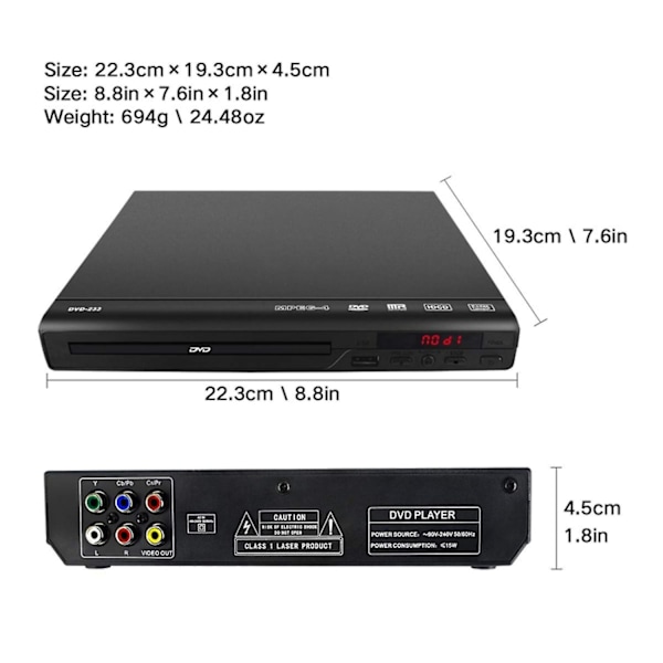 DVD-spelare för TV, Regionsfri DVD CD-spelare med AV-utgång Inbyggd / NTSC, USB-ingång, Fjärrkontroll