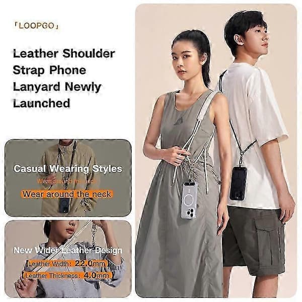 TORRAS Loopgo Læder Telefon Lanyard Justerbar Crossbody Halsrem Telefon Lanyard med Tether Tab