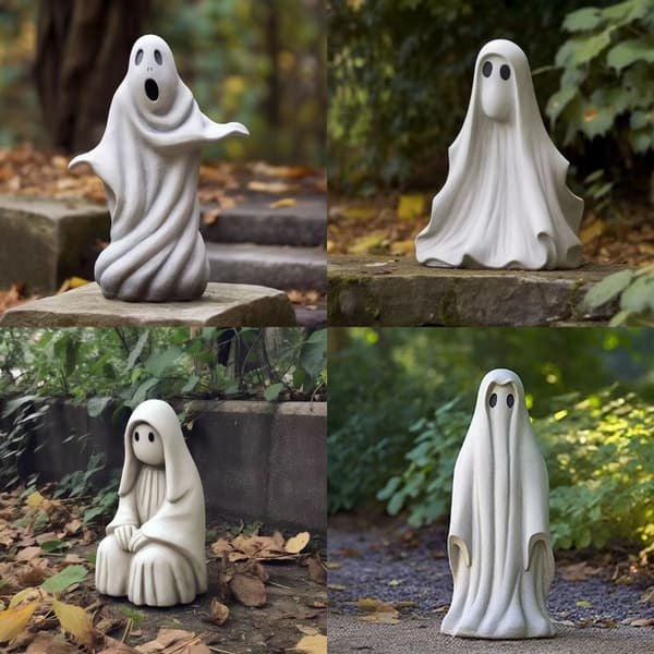 Halloween Hage Skulptur Hvit Spøk Uteskulptur Søt