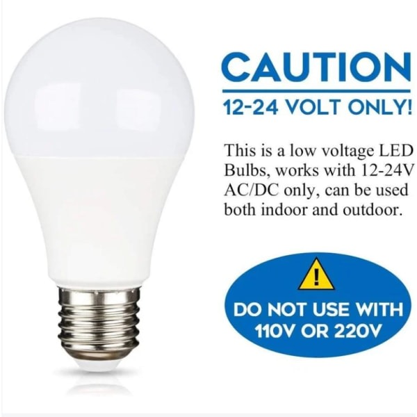 E27 12V LED kylvitt 6500K för camping, 75W halogenekvivalent, AC DC 12 Volt 24 Volt E27 LED-lampa för solpanel/garage/trädgård, ej dimbar 7 watt