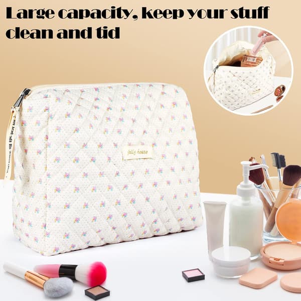 Beige makeuptaske toilettaske organizer med blomstermønster L