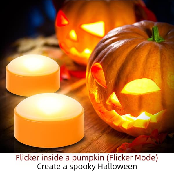 2 stk. Halloween LED Gresskarlys med Fjernkontroll og Timer, Batteridrevet Oransje Jack-O-Lantern Lys til Halloween Dekorasjon