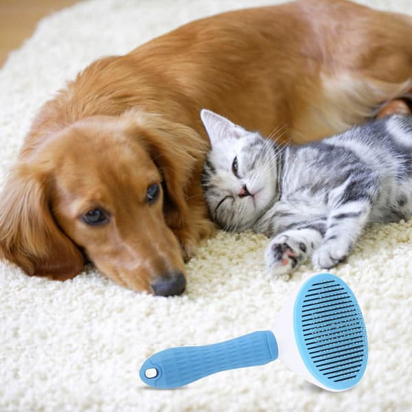 Selvrensende Slicker-børste til hunde og katte - Effektiv fjernelse af underuld og kæledyrsmassageværktøj - Ideel til lang- og korthårede kæledyr