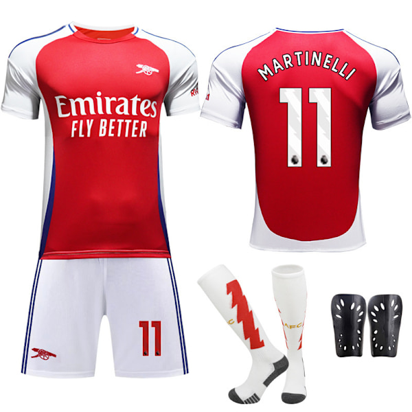 2024-25 Arsenal fotbollströja set tröja nr 7 Saka 9 Jesus 8 Odegaard röd No size socks + skyddsutrustning(#24,No size socks + skyddsutrustning)