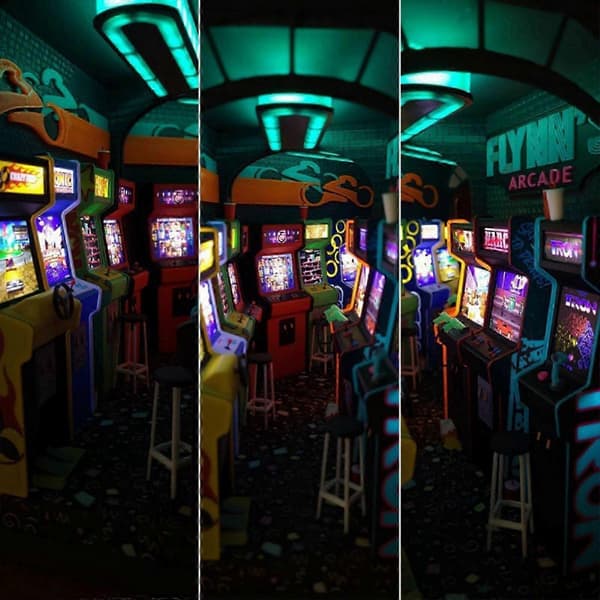 Flynn's Arcade-temabokstøtte-sett, 3D-puslespillbokstøtte i tre med LED