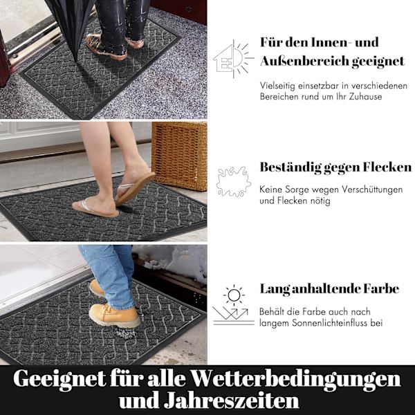 Dörrmatta för utomhusbruk, tvättbar, väderbeständig, 75 x 43 cm, robust och vattenabsorberande, smutsavvisande dörrmattor, med halkfri baksida, grå