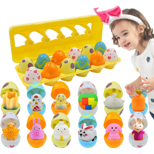 Påskägg Leksaker, Förfyllda Påskägg, 12 Stycken Förfyllda Påskleksaker för Barn - Tidig Utbildning Utvecklingsleksak för Barnens Dag,
